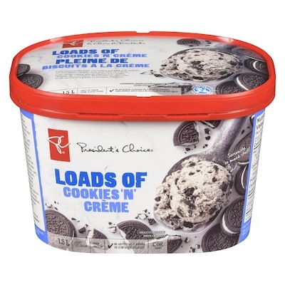 President's Choice Loads Of Cookies ‘N’ Crème Light Ice Cream 1.5 l, $0.43/100ml
