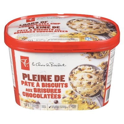 le Choix du Président Crème glacée légère pleine de pâte à biscuits aux brisures chocolatées 1.5 l, 0,50 $/100ml