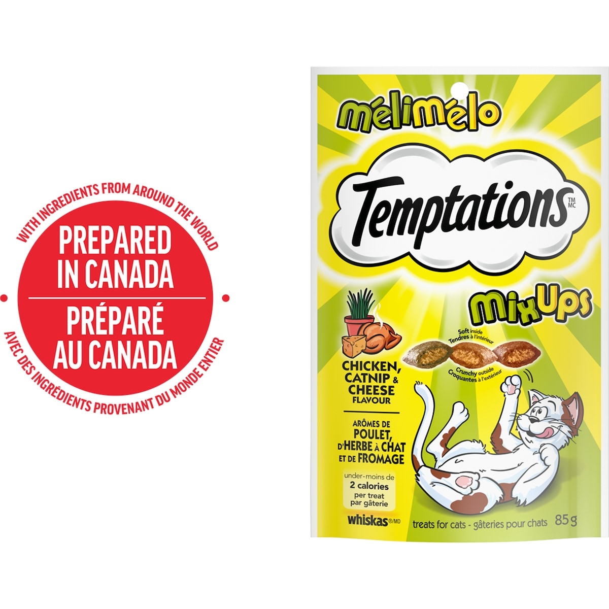 Whiskas Gâteries pour chats Mélimélo arômes de poulet, d'herbe à chat et de cheddar 85 g, 2,93 $/100g