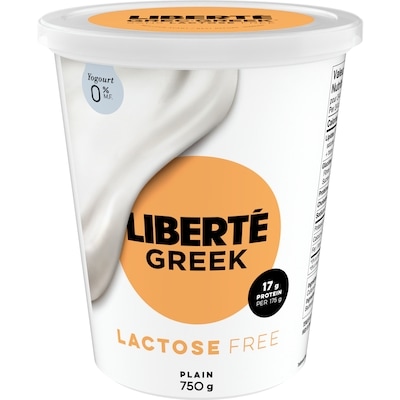 Liberte Greek 0% Lactose Free Yogurt, Plain, High Protein 750 g, $0.87/100g