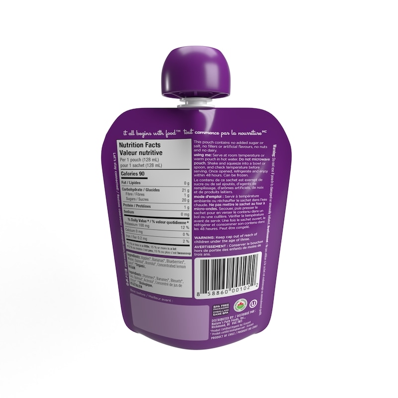 Organic Apples, Bananas + Blueberries Puree