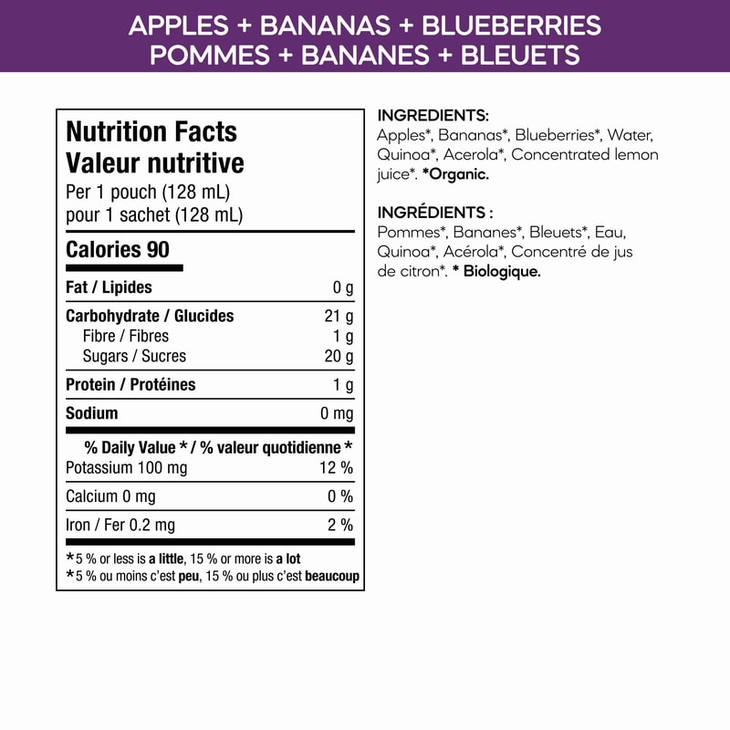 Organic Apples, Bananas + Blueberries Puree