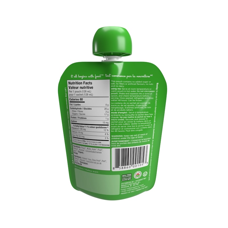 Organic Pears, Kale + Peas Puree