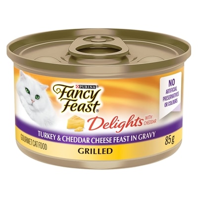 Purina Fancy Feast Delights with Cheddar Grilled Turkey & Cheddar Cheese Feast, Wet Cat Food 85 g, $1.52/100g