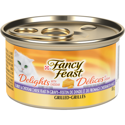 Purina Fancy Feast Délices au Cheddar Festin de Dinde Grillés et de Fromage Cheddar en Sauce, Nourriture Humide pour Chats 85 g, 1,52 $/100g