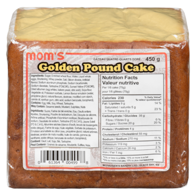 Moms Golden Pound Cake 450 g, $1.18/100g