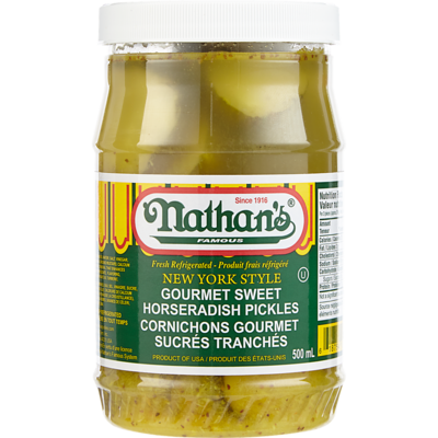 Nathan Cornichons au raifort sucrés 500 g, 1,80 $/100g