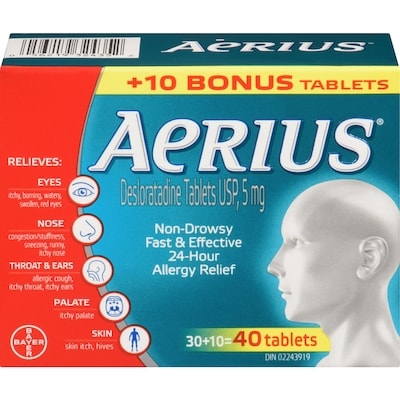 Aerius Allergy Medicine, Fast Relief, 24-Hour, Non-Drowsy 40 ea, $0.92/1ea