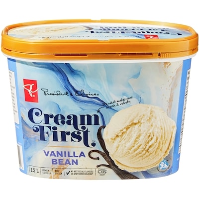 President's Choice Cream First Vanilla Bean Premium Ice Cream 1.5 l, $0.43/100ml