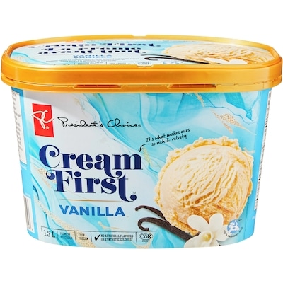 President's Choice Cream First Vanilla Premium Ice Cream 1.5 l, $0.43/100ml