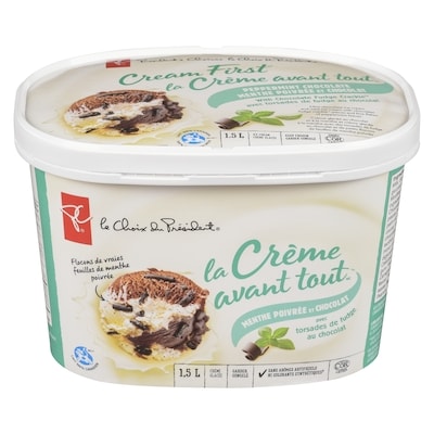 le Choix du Président Crème glacée haut de gamme La crème avant tout à la menthe poivrée et au chocolat 1.5 l, 0,43 $/100ml