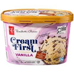 President's Choice Cream First™ Vanilla with Chocolate Fudge Premium Ice Cream 1.5 l, $0.47/100ml
