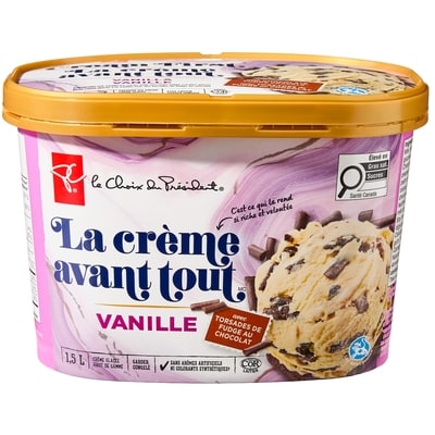 le Choix du Président La crème avant tout, vanille avec torsades de fudge au chocolat 1.5 l, 0,45 $/100ml