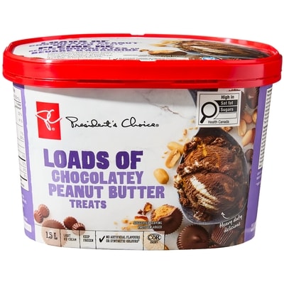 President's Choice Loads Of Chocolatey Peanut Butter Treats Light Ice Cream 1.5 l, $0.50/100ml