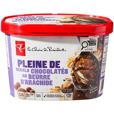 le Choix du Président Crème glacée légère pleine de régals chocolatés au beurre d'arachide 1.5 l, 0,50 $/100ml