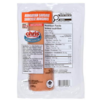 Chris Brothers Saucisse hongrois 250 g, 2,52 $/100g