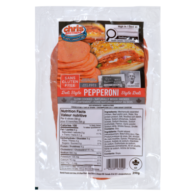 Chris Brothers Sliced Deli Pepperoni 250 g, $1.80/100g