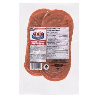 Chris Brothers Sliced Deli Pepperoni 250 g, $1.52/100g