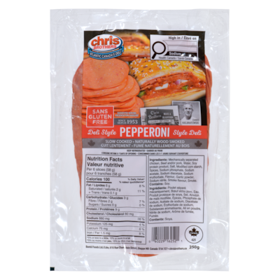 Chris Brothers Pepperoni tranché 250 g, 1,80 $/100g