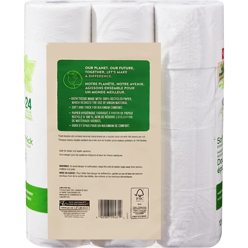 Planet First Soft and Thick Double Roll Bath Tissue, 12 Rolls