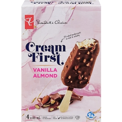 President's Choice Cream First Vanilla Almond Ice Cream Bars 340 ml, $1.76/100ml