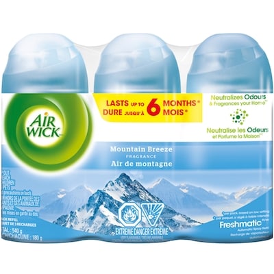 Air Wick Assainisseur d'air Freshmatic, Recharges de vaporisateur automatique, Air de montagne 3x180.0 g, 3,33 $/100g