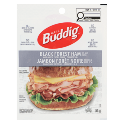 Carl Buddig Jambon Forêt-Noire tranché 55 g, 45,45 $/1kg 4,55 $/100g