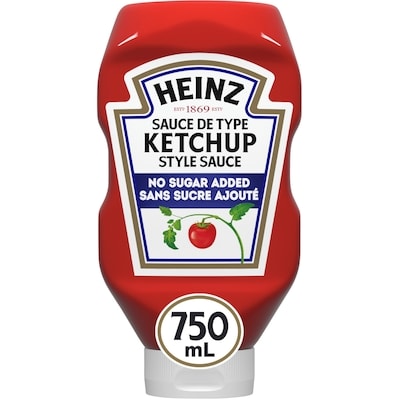 Heinz Bouteille De Ketchup Aux Tomates Sans Sucre Ajouté 750 ml, 0,67 $/100ml