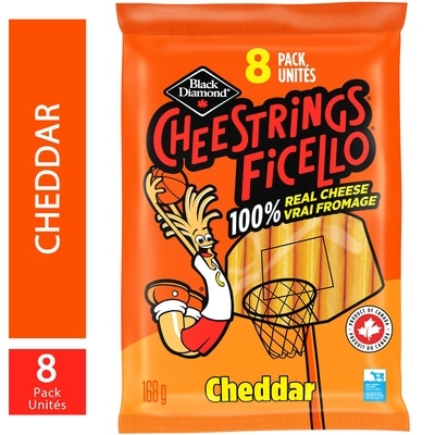 Black Diamond Cheddar Cheestrings 168 g, $2.38/100g
