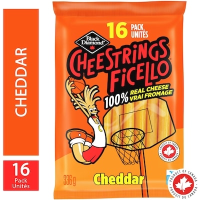 Black Diamond Cheddar Cheestrings 336 g, $2.38/100g