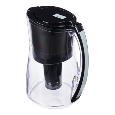 Système de filtration d’eau en pichet, modèle Marina noir de 8 tasses avec 1 filtre de rechange
