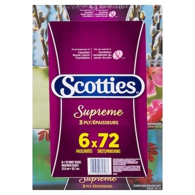Scotties SupremeMouchoirs Blancs 3 Épaisseurs 6 Boîtes x 72 Mouchoirs 6 ea, 2,08 $/1ch