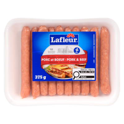 Lafleur Lafleur, Saucisses fraîches porc et bœuf 375 g, 1,81 $/100g