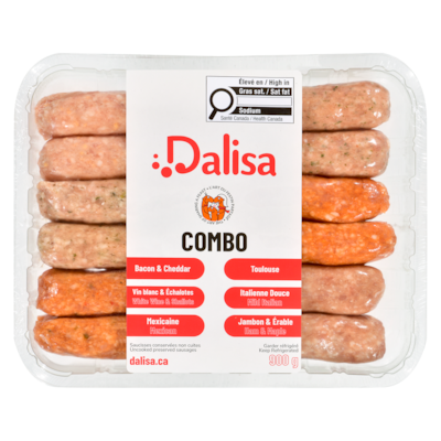 Dalisa Combo saucisses de porc Dalisa 900 g, 1,55 $/100g