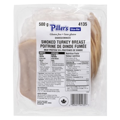 Piller’s Poitrine de dinde émincée 500 g, 26,98 $/1kg 2,70 $/100g