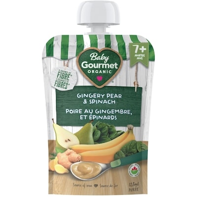 Baby Gourmet Purée Biologique Poire au gingembre et épinards  128 ml, 1,79 $/100ml