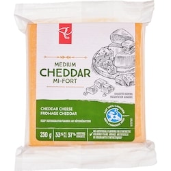 President's Choice Medium Cheddar Cheese 250 g, $3.60/100g