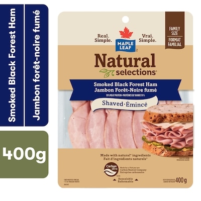 Maple Leaf Jambon fum Fort-Noire tranch Natural Selections Format familial 400 g, 37,48 $/1kg 3,75 $/100g