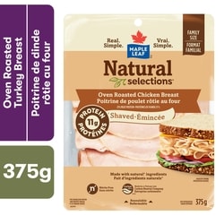 Maple Leaf Natural Selections Shaved Turkey Breast, Oven Roasted, Family Size. 375 g, $45.31/1kg $4.53/100g
