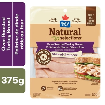 Maple Leaf Natural Selections Shaved Turkey Breast, Oven Roasted, Family Size. 375 g, $45.31/1kg $4.53/100g