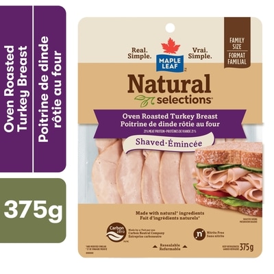 Maple Leaf Natural Selections Shaved Turkey Breast, Oven Roasted, Family Size. 375 g, $38.64/1kg $3.86/100g