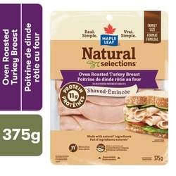Maple Leaf Dinde rtie au four tranche Natural Selections Format familial 375 g, 45,31 $/1kg 4,53 $/100g