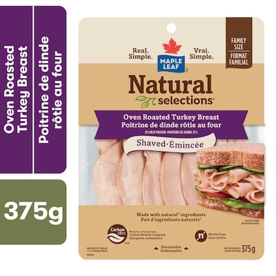 Maple Leaf Dinde rtie au four tranche Natural Selections Format familial 375 g, 42,64 $/1kg 4,26 $/100g