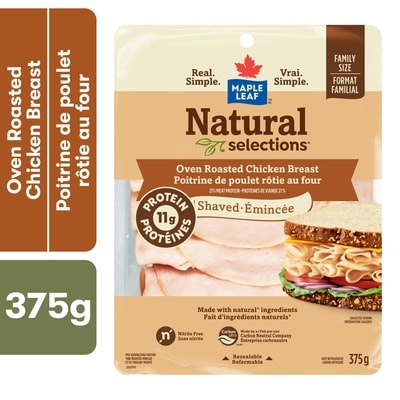 Maple Leaf Natural Selections Shaved Deli Chicken Breast, Oven Roasted, Family Size 375 g, $38.67/1kg $3.87/100g