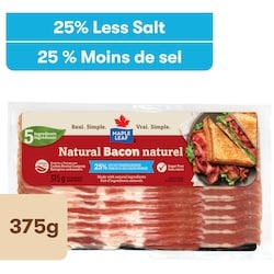 Maple Leaf Bacon naturel à teneur réduite en sel 375 g, 2,05 $/100g