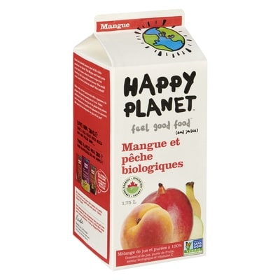 Happy Planet Jus de mangue et de pêche biologique 1.75 l, 0,43 $/100ml