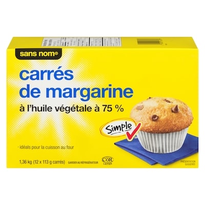 Sans Nom Carrés de margarine à l'huile végétale à 75 % 1.36 kg, 0,61 $/100g