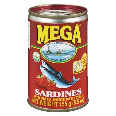 Mega Sardines, In Tomato Sauce Chili Added  155 g, $1.15/100g