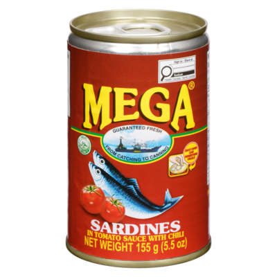 Mega Méga Sardines dans une sauce à la tomate avec chili 155 g, 0,83 $/100g