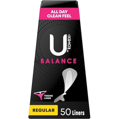 U by Kotex Balance Daily Wrapped Thong Panty Liners, Light Absorbency, Regular Length, 50 Count 50 ea, $0.14/1ea